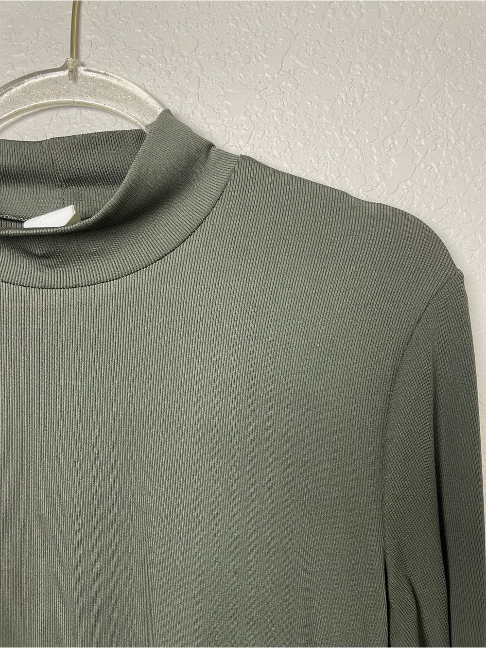 Bnwt! H&M Olive Mock Neck Ribbed Long-Sleeve Bodysuit Size XL - Picture 2 of 8
